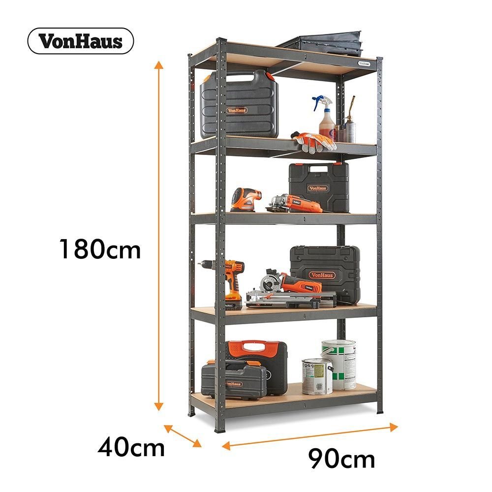 5-Tier Metal Shelving Unit – Black (180 x 90 x 40cm) - Image 5