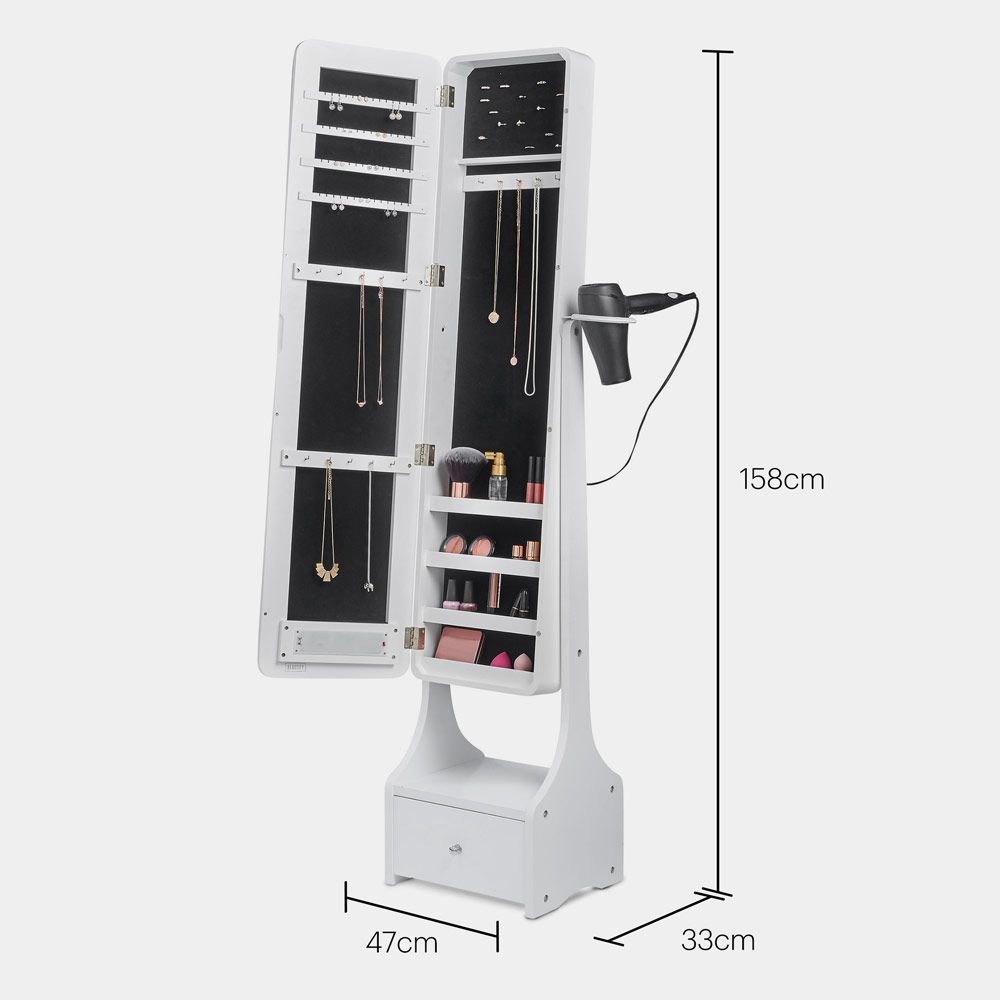 White LED Jewellery Armoire with Mirror - Image 7