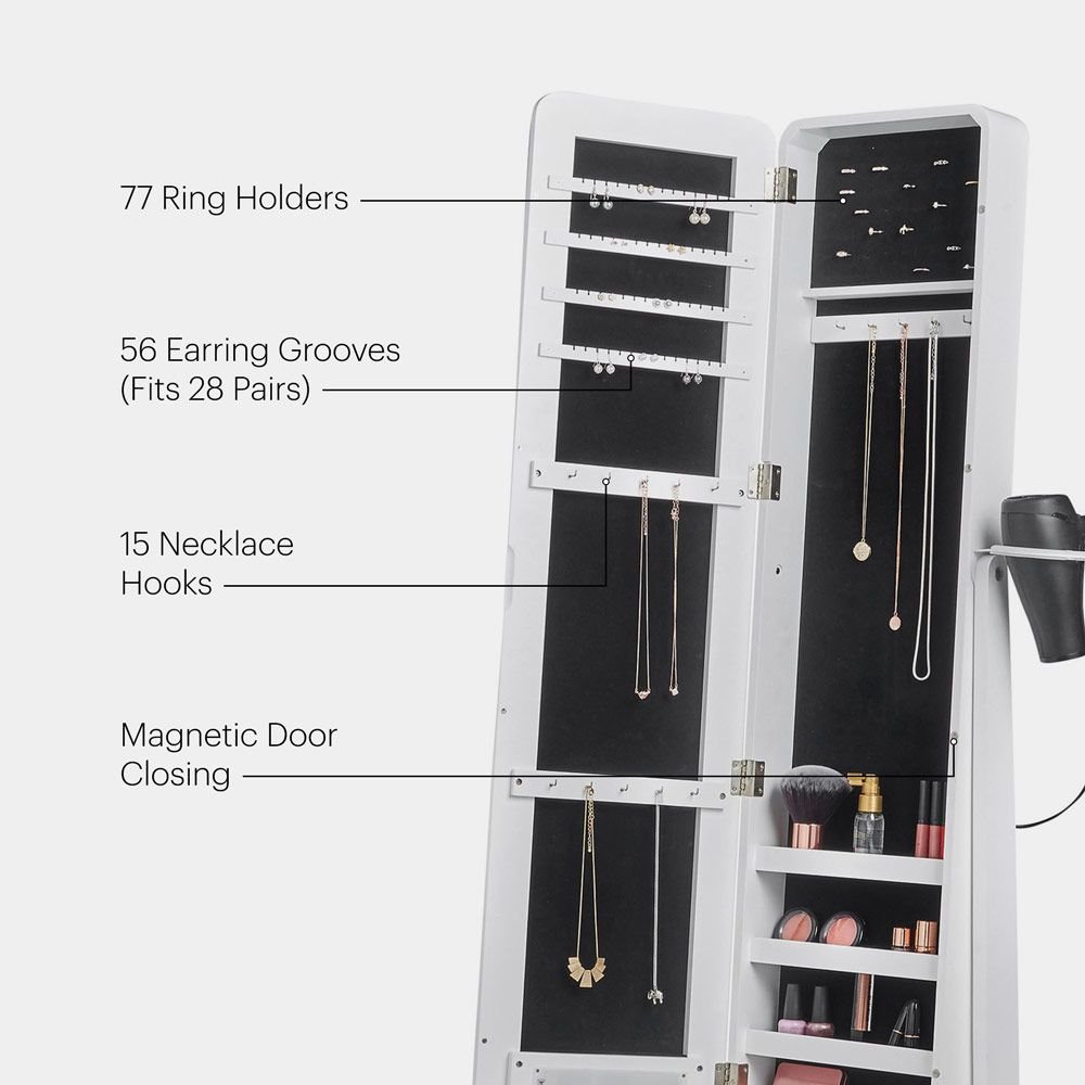 White LED Jewellery Armoire with Mirror - Image 6