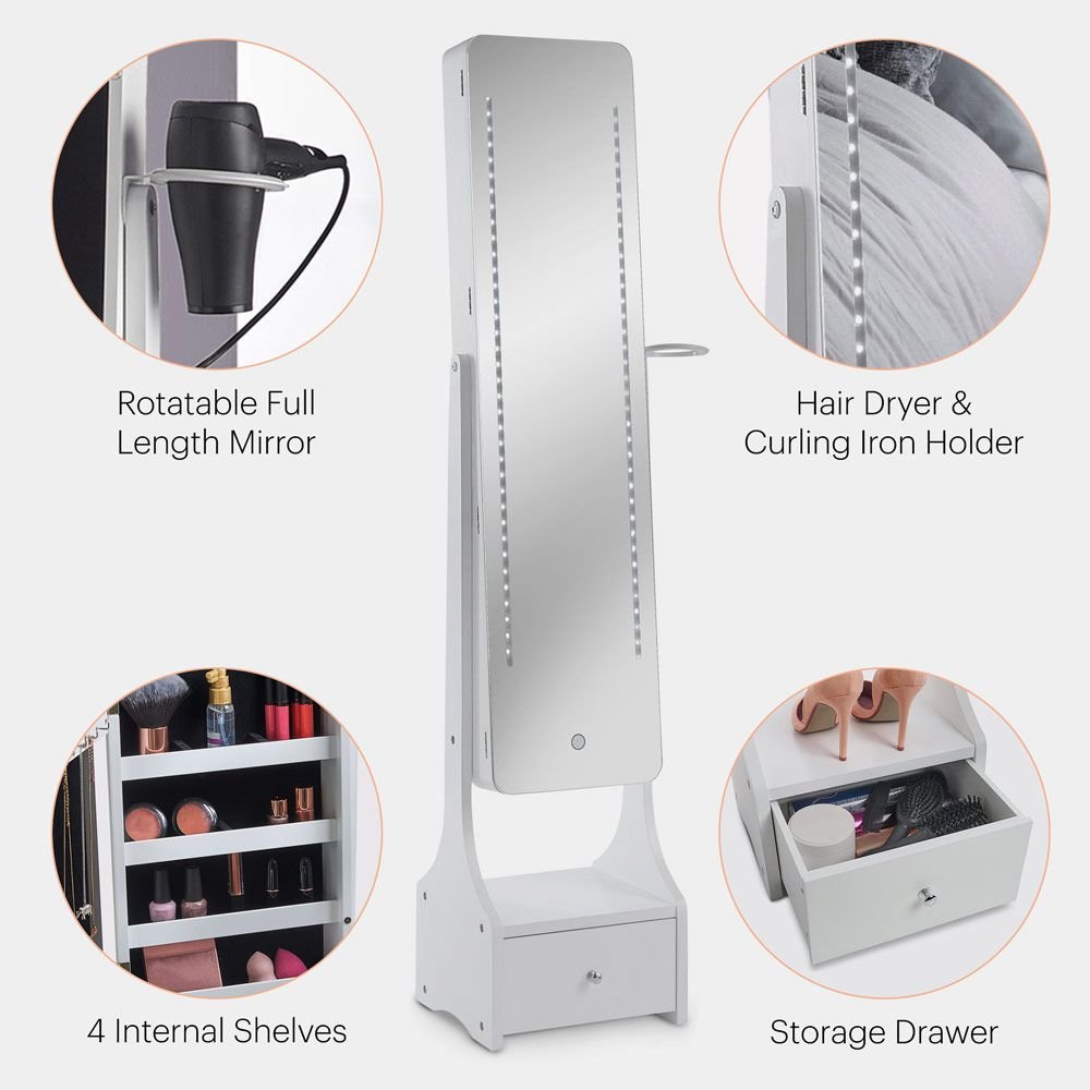 White LED Jewellery Armoire with Mirror - Image 5