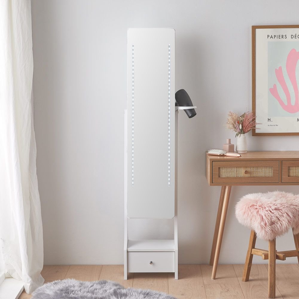 White LED Jewellery Armoire with Mirror - Image 3