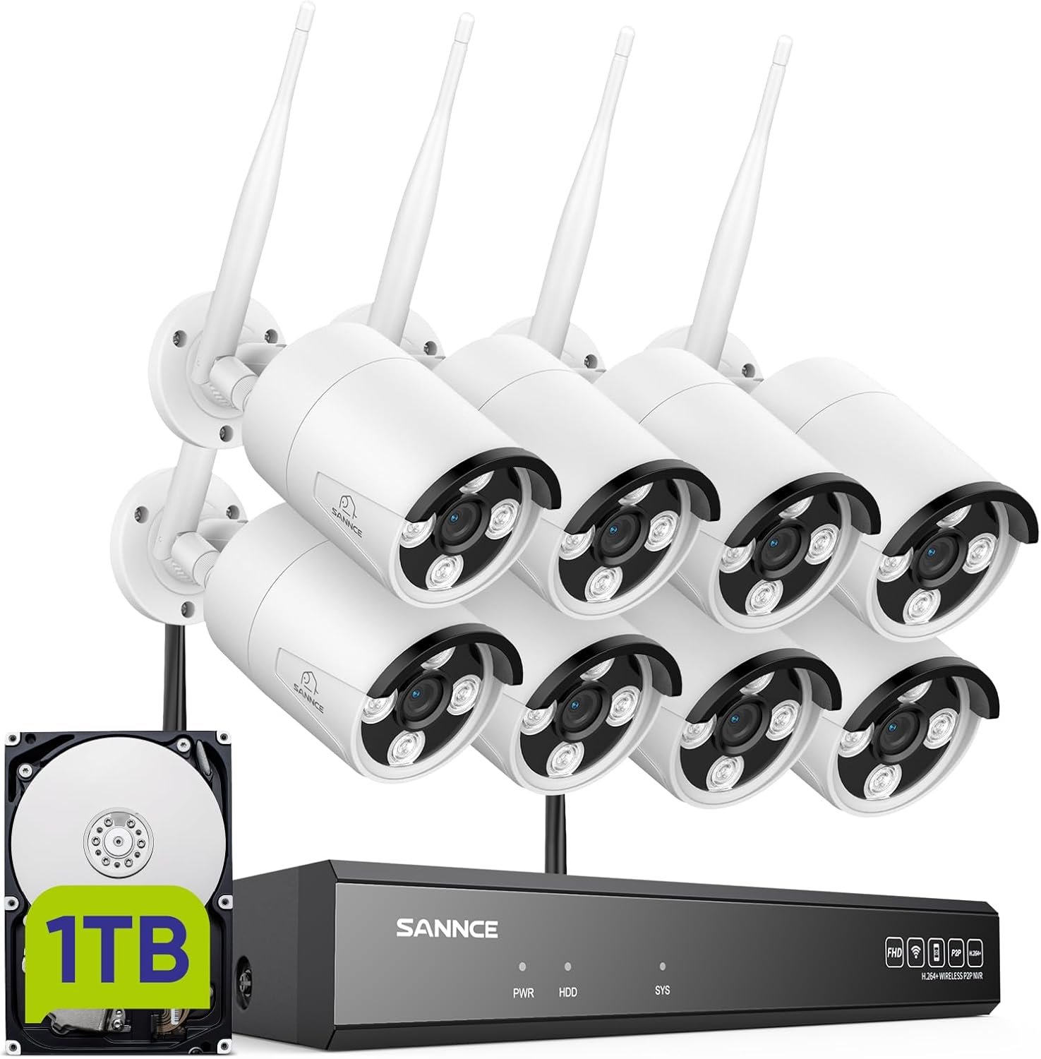 Wireless CCTV Camera System, 8CH, 8 WIFI cameras