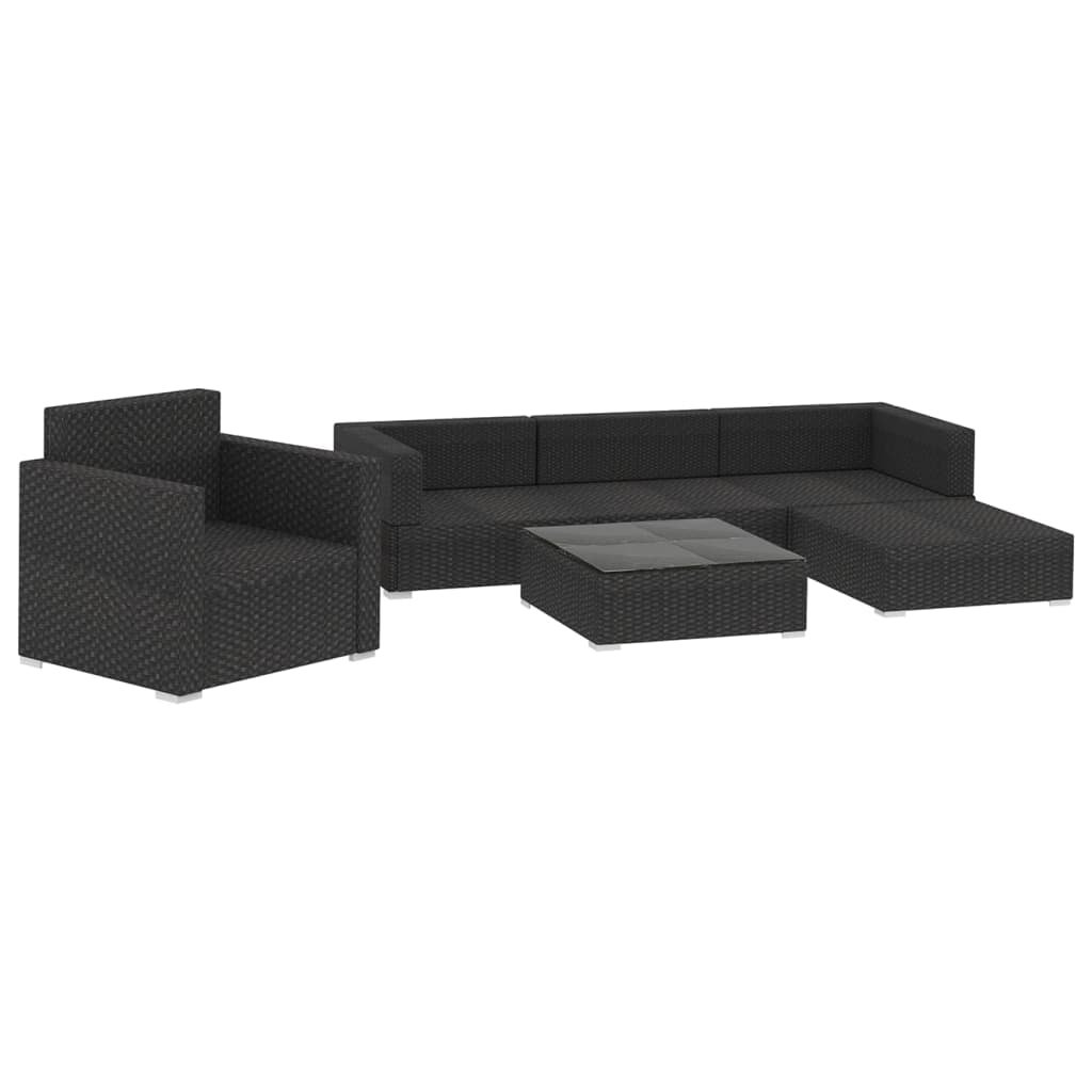 6 Piece Garden Lounge Set with Cushions Poly Rattan Black - Image 7