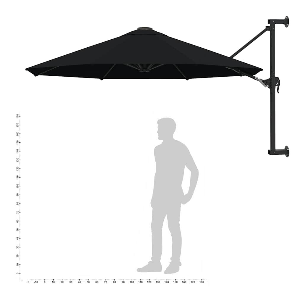Wall-Mounted Garden Parasol with Metal Pole 300 cm Black - Image 9