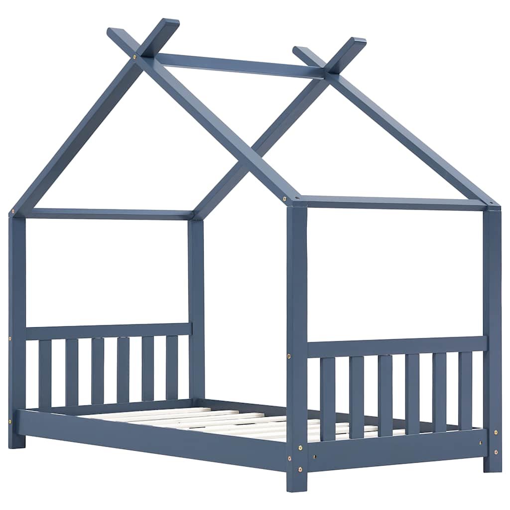 Kids Bed Frame Grey Solid Pine Wood 70x140 cm - Image 3