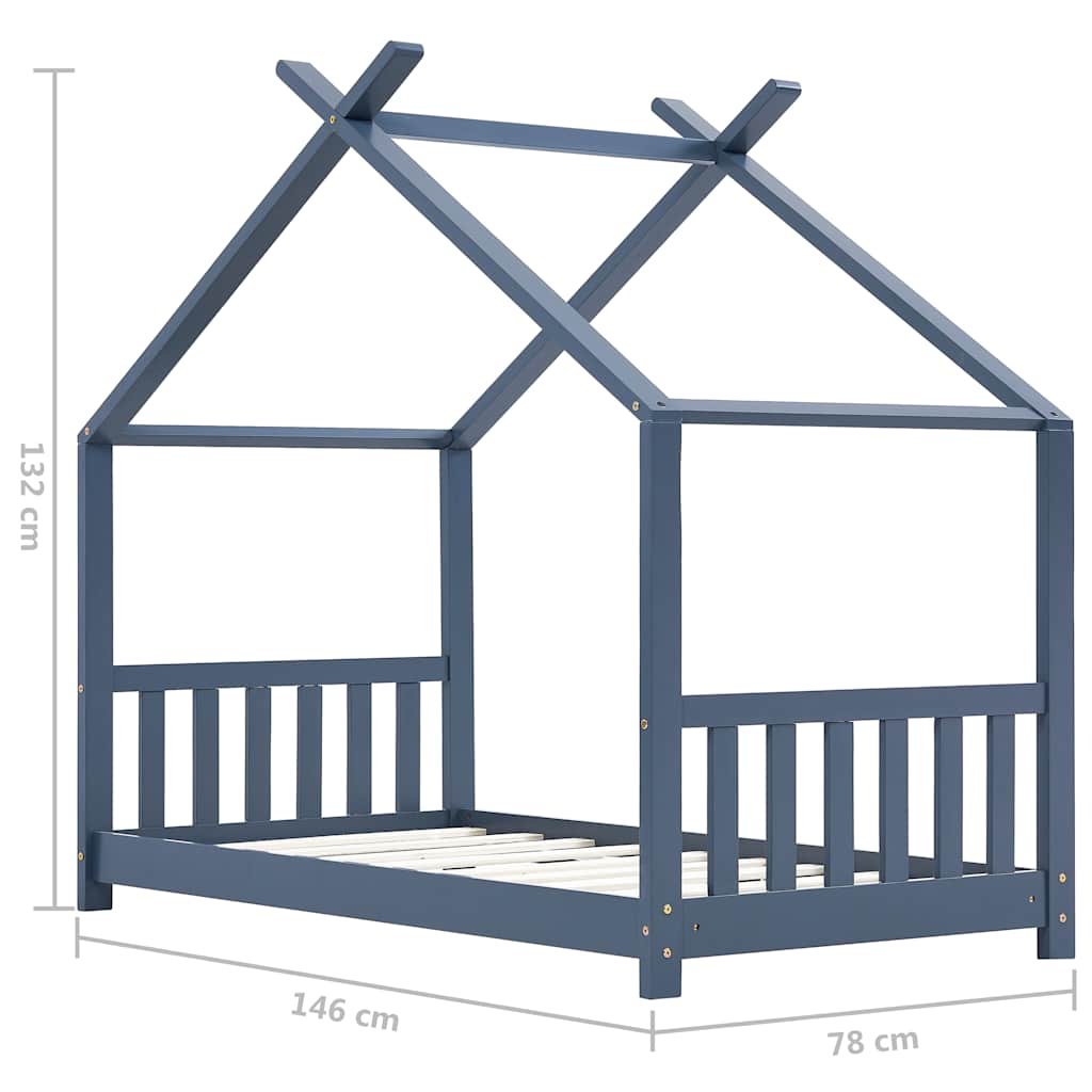 Kids Bed Frame Grey Solid Pine Wood 70x140 cm - Image 9