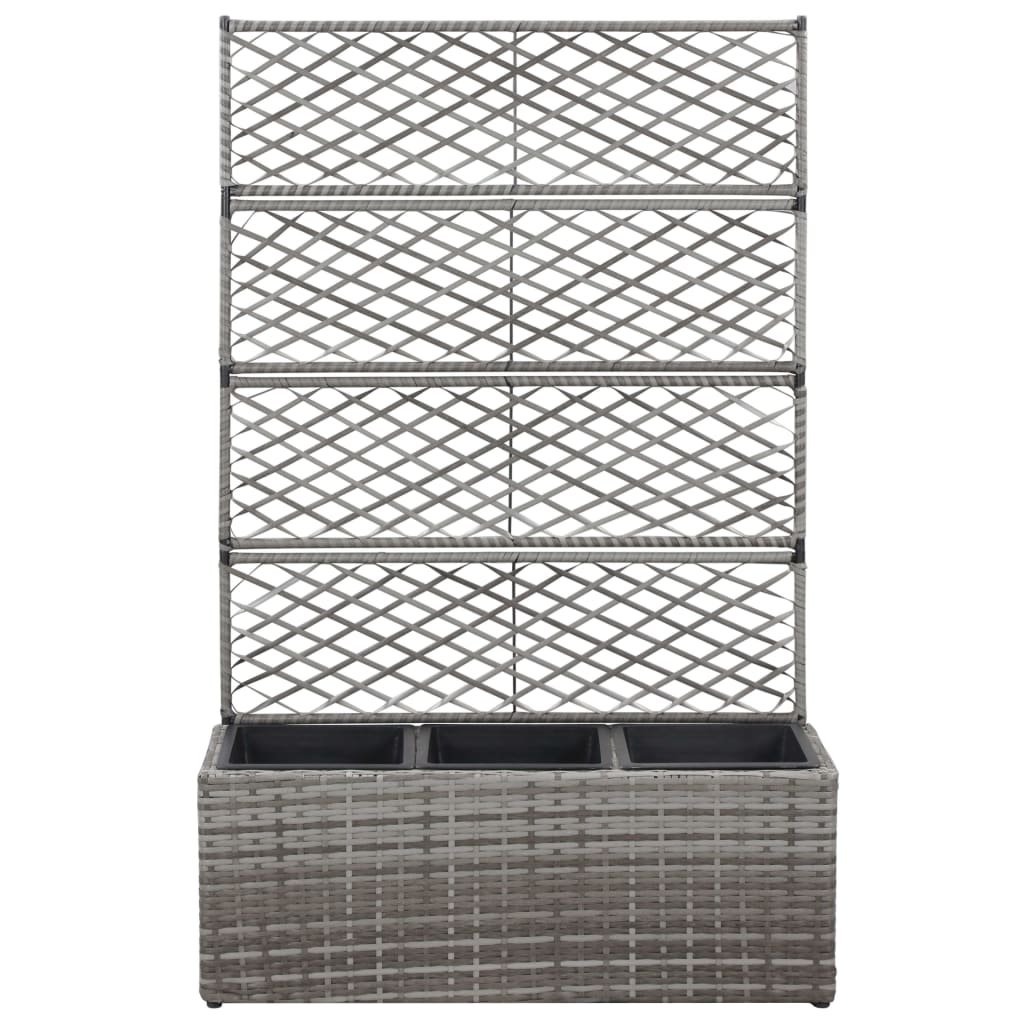 Trellis Raised Bed with 3 Pots 83x30x130 cm Poly Rattan Grey - Image 2