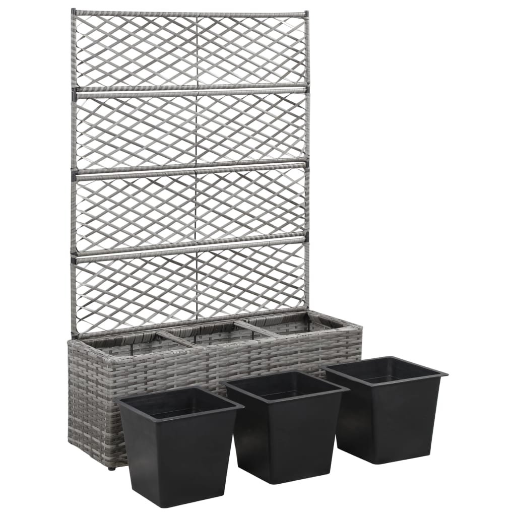 Trellis Raised Bed with 3 Pots 83x30x130 cm Poly Rattan Grey - Image 4