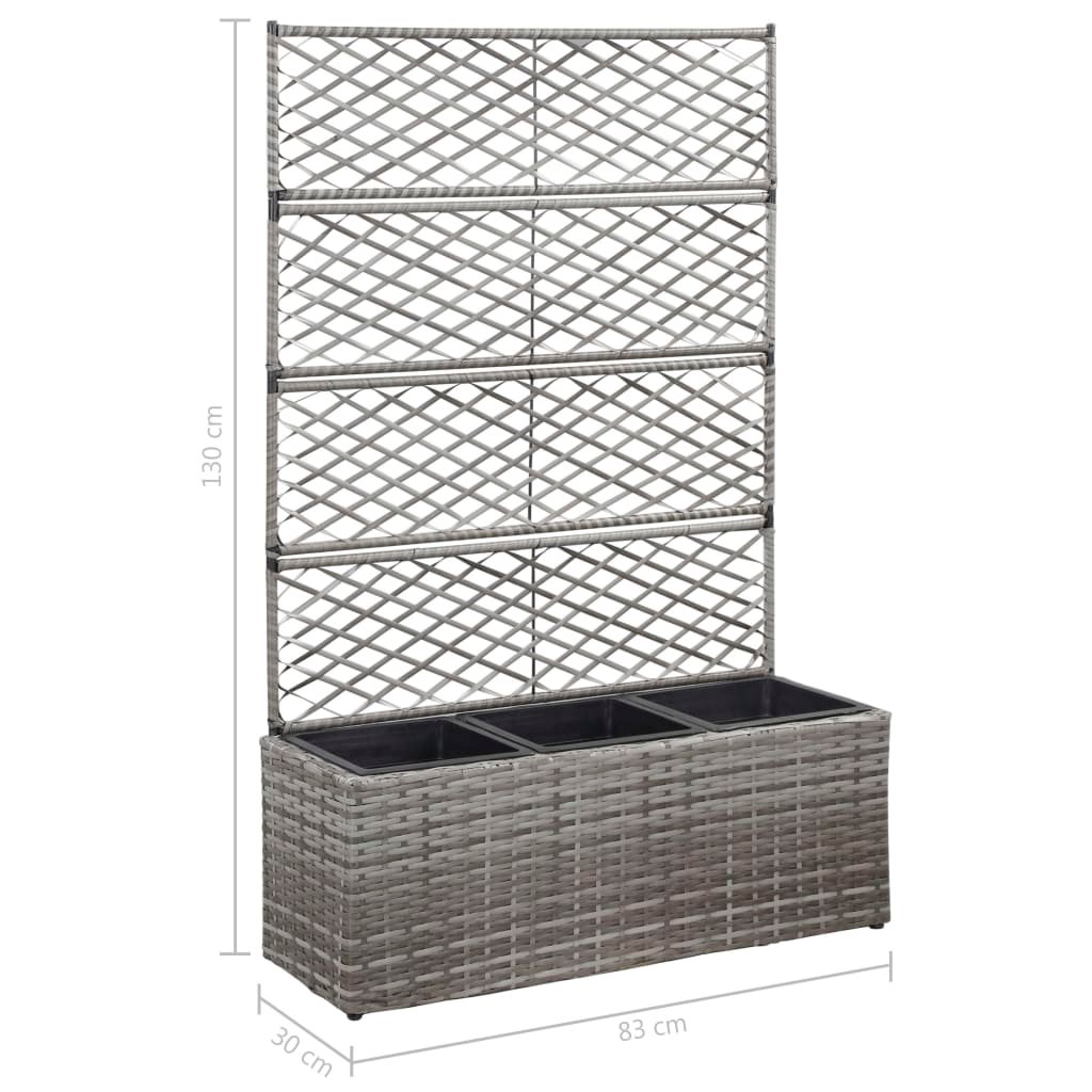 Trellis Raised Bed with 3 Pots 83x30x130 cm Poly Rattan Grey - Image 7