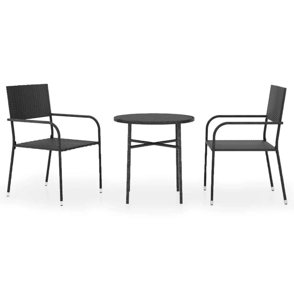 3 Piece Garden Dining Set Poly Rattan Black - Image 2