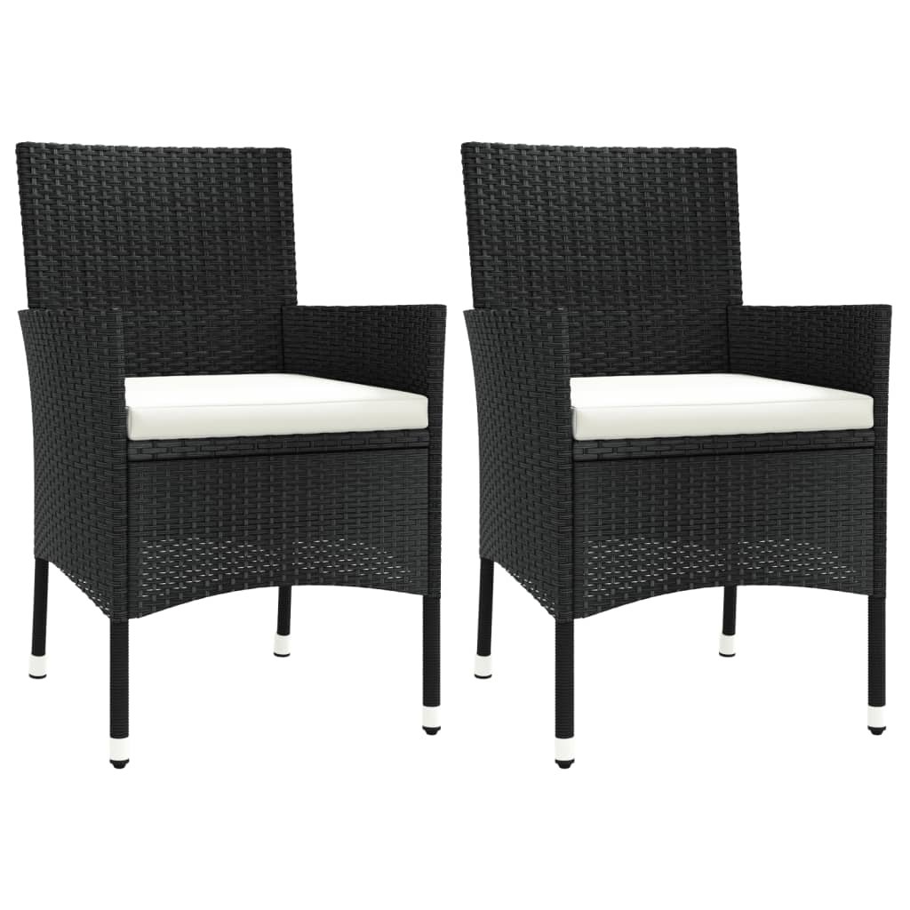 Garden Chairs with Cushions 2 pcs Black Poly Rattan - Image 2