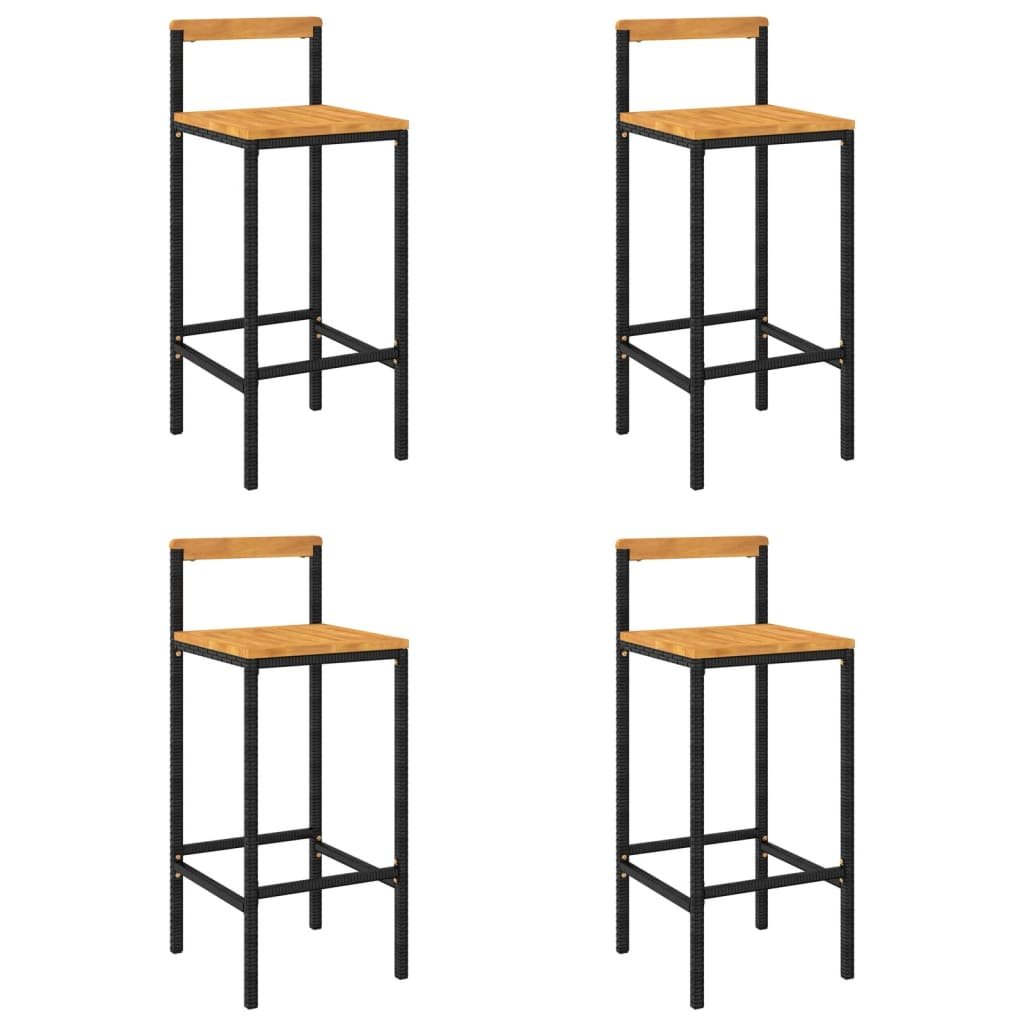 Bar Stools 4 pcs Black Poly Rattan and Solid Wood Acacia - Image 2