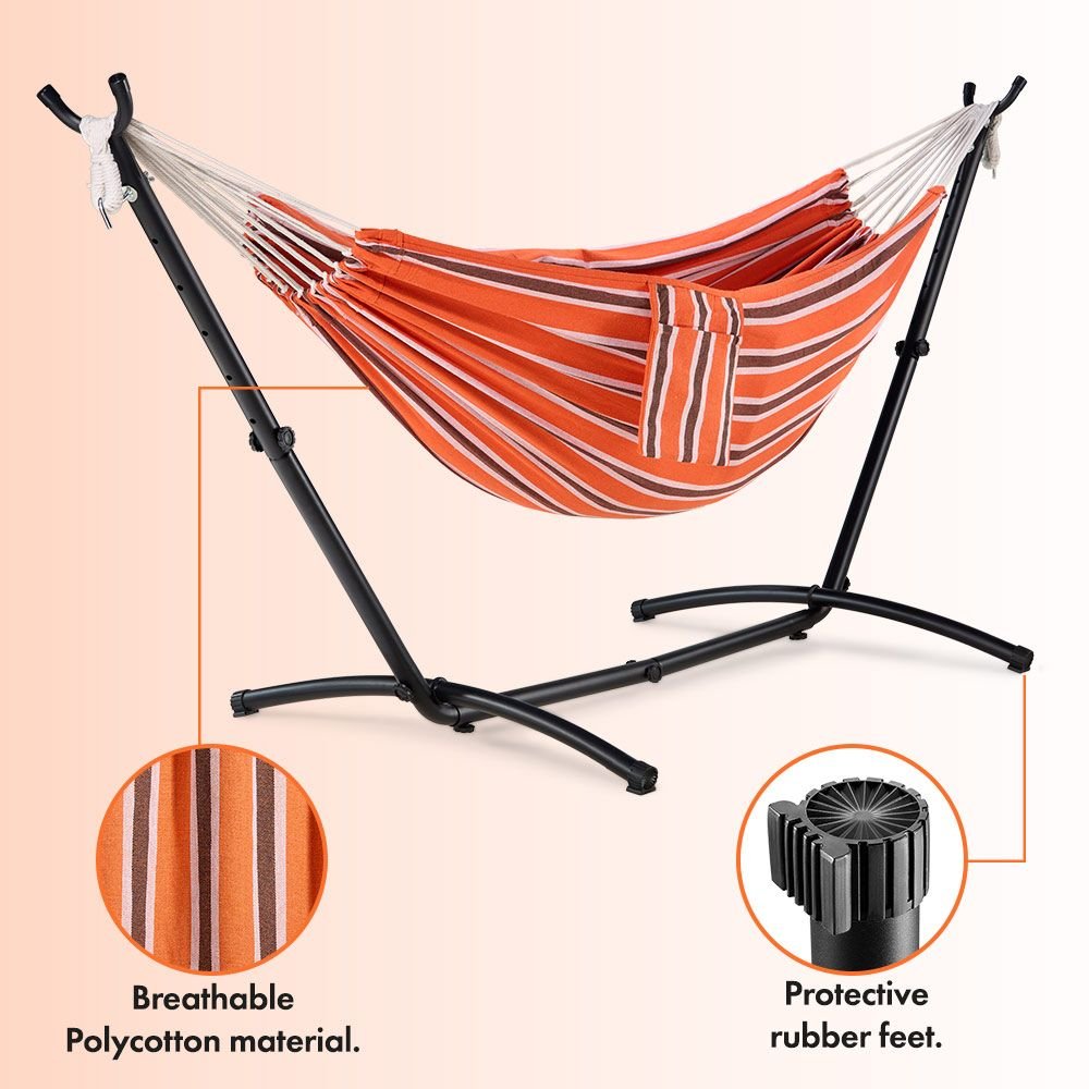 Ibiza 2 Person Orange Hammock With Stand - Image 4