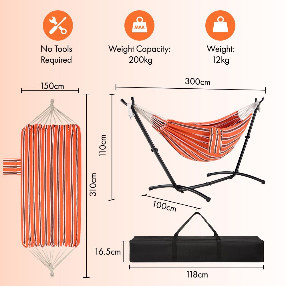 Ibiza 2 Person Orange Hammock With Stand - Image 7