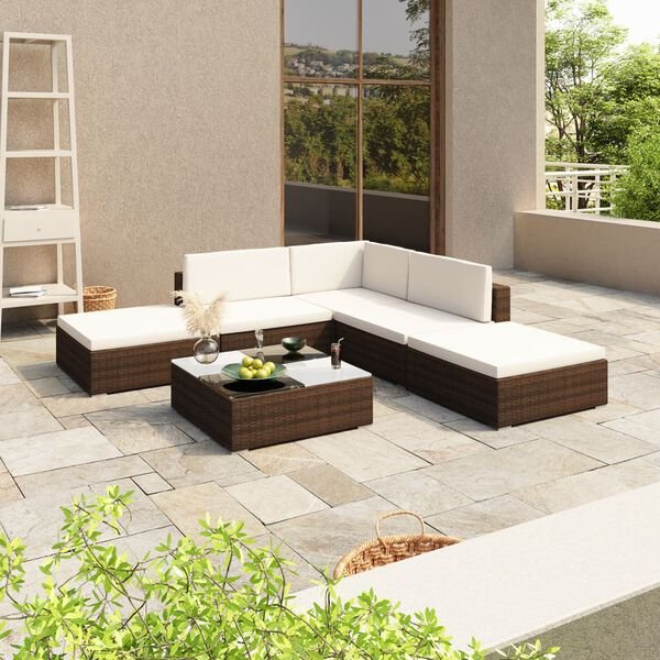 Corner Garden Lounge Set with Cushions Poly Rattan Brown