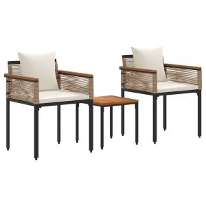 Outdoor Furniture Set Beige and Cream White Poly Rattan