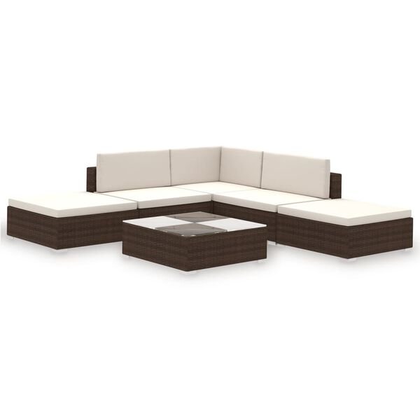 Corner Garden Lounge Set with Cushions Poly Rattan Brown - Image 2
