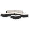 Corner Garden Lounge Set with Cushions Poly Rattan Black