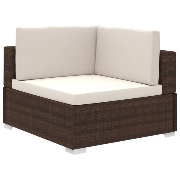 Corner Garden Lounge Set with Cushions Poly Rattan Brown - Image 3