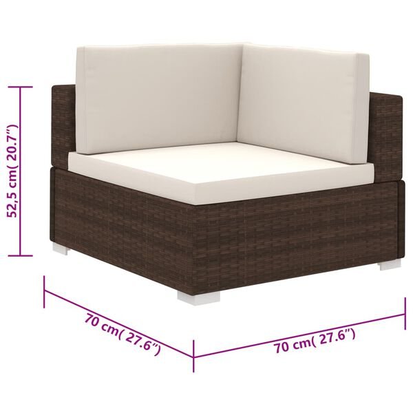 Corner Garden Lounge Set with Cushions Poly Rattan Brown - Image 8