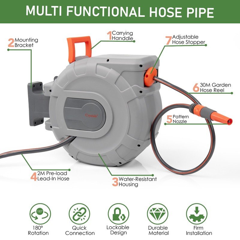 Retractable Wall Mounted Garden Hose Reel 30m - Image 6