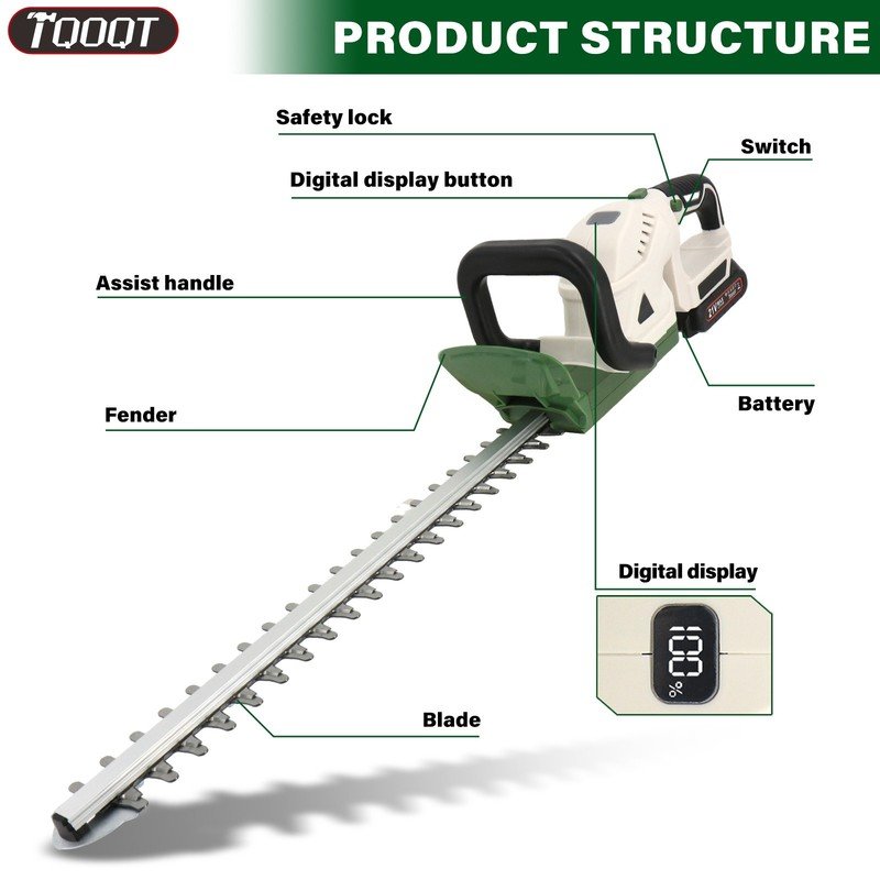2x Battery Cordless Hedge Trimmer Fast Charger Brushless Electric Hedge Cutter - Image 3