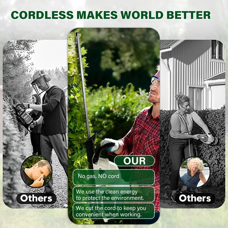 2x Battery Cordless Hedge Trimmer Fast Charger Brushless Electric Hedge Cutter - Image 10