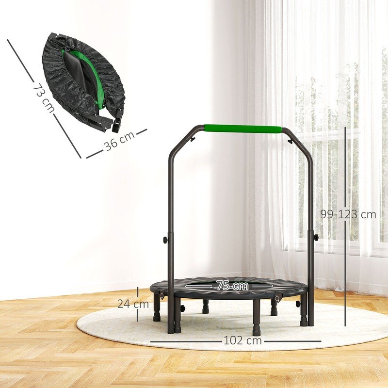 HOMCOM 40" Foldable Mini Fitness Trampoline w/ Foam Handle, Green - Image 3