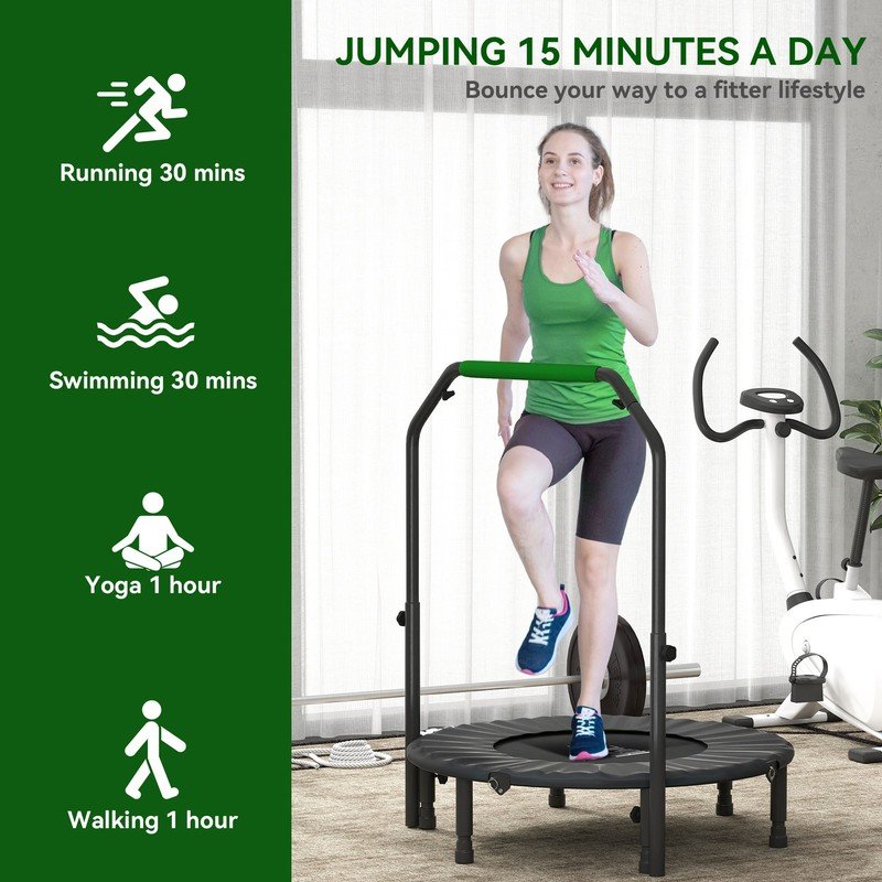 HOMCOM 40" Foldable Mini Fitness Trampoline w/ Foam Handle, Green - Image 5