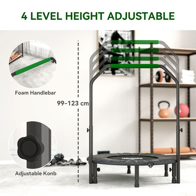 HOMCOM 40" Foldable Mini Fitness Trampoline w/ Foam Handle, Green - Image 6