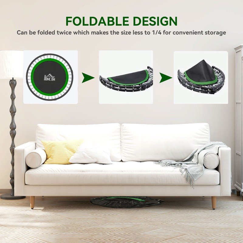 HOMCOM 40" Foldable Mini Fitness Trampoline w/ Foam Handle, Green - Image 7