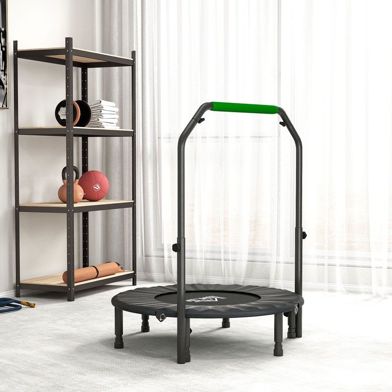 HOMCOM 40" Foldable Mini Fitness Trampoline w/ Foam Handle, Green - Image 8